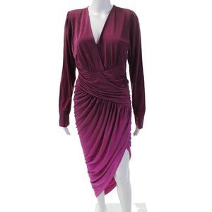 Yeba Womens Ombre Print Long Sleeve Rouched Asymmetrical Hem Dress Purple Size L